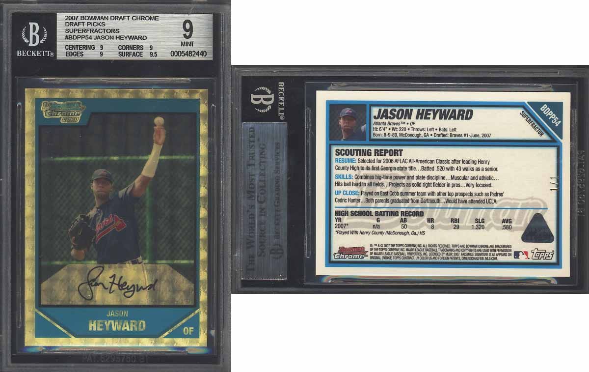 2007 Boman Chrome Draft Picks Jason Heyward Superfractor BGS 9