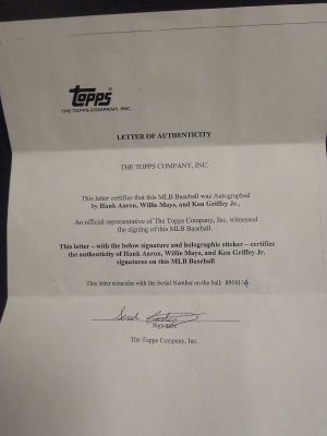 2012 Topps Letter of Authenticity