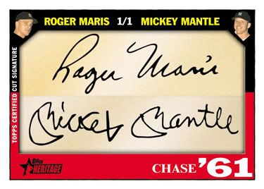 2010 Topps Heritage Roger Maris Mickey Mantle Dual Cut Auto