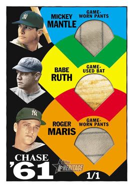 2010 Topps Heritage Ruth Mantle Maris Triple Relic Card