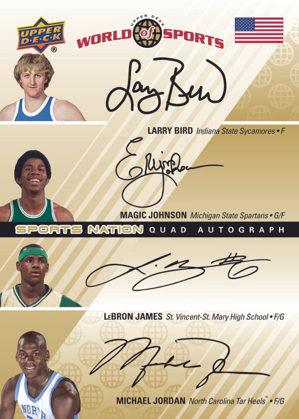 2010 World of Sports Quad Magic/Bird/LeBron/Jordan Auto Autograph