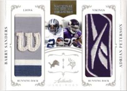 2010 Panini National Treasures Barry Sanders Wilson Patch Adrian Peterson Reebok Patch Card