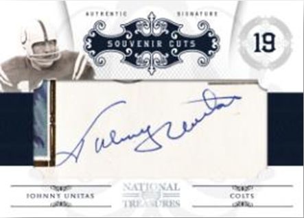 2010 Panini National Treasures Johnny Unitas Souvenir Cut Autograph Card