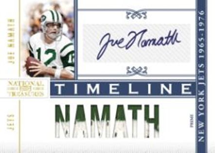 2010 Panini National Treasures Joe Namath Autograph Jeresy Timeline Insert Card