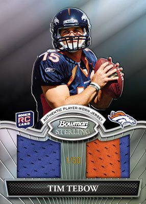 2010 Bowman Sterling Tim Tebow Dual Relic Black Parallel Card