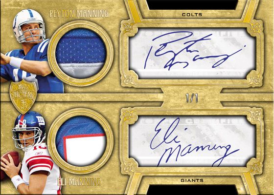 2010 Topps Supreme Peyton Manning Eli Manning Dual Autograph Patch Relic Parallel #1/1 