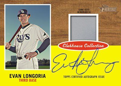 2011 Topps Heritage Evan Longoria Clubhouse Collection Autograph Relic Card