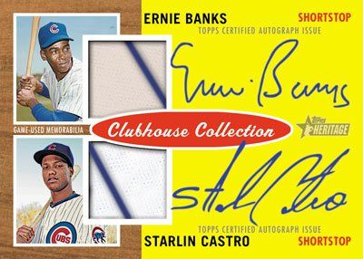 2011 Topps Heritage Ernie Banks Starlin Castro Clubhouse Collection Dual Autograph Relic Card