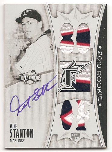 2010 TRIPLE THREADS MIKE STANTON 1/1 AUTO PATCH WHITE WHALE 