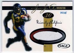 2005 Sage JJ Arrington Jersey Gold /25