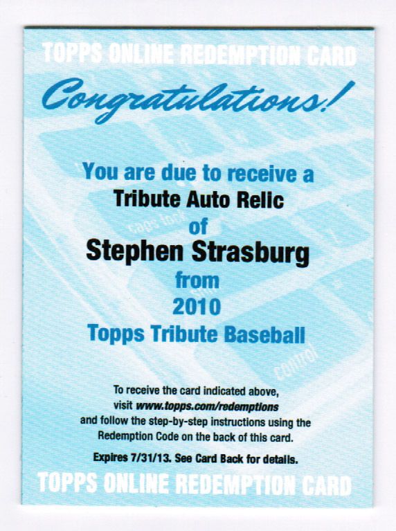 2010 Topps Tribute Stephen Strasburg Autograph Relic