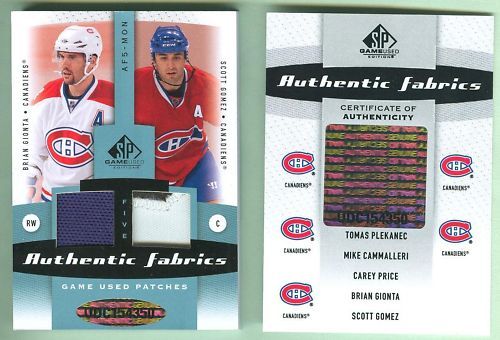 10-11 SP Game Used Price Plekanec Gionta FIVE PATCH 5/7