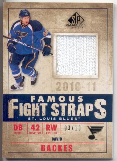 10/11 Sp Game Used Fight Straps DAVID BACKES