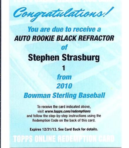 2010 Bowman Sterling Stephen Strasburg Autograph EXCH