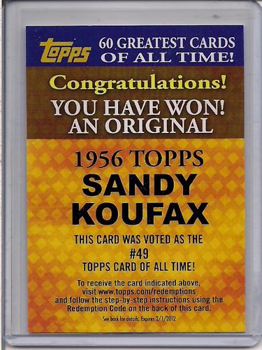 2011 Topps Sandy Koufax Buy Back 1956 Topps Card