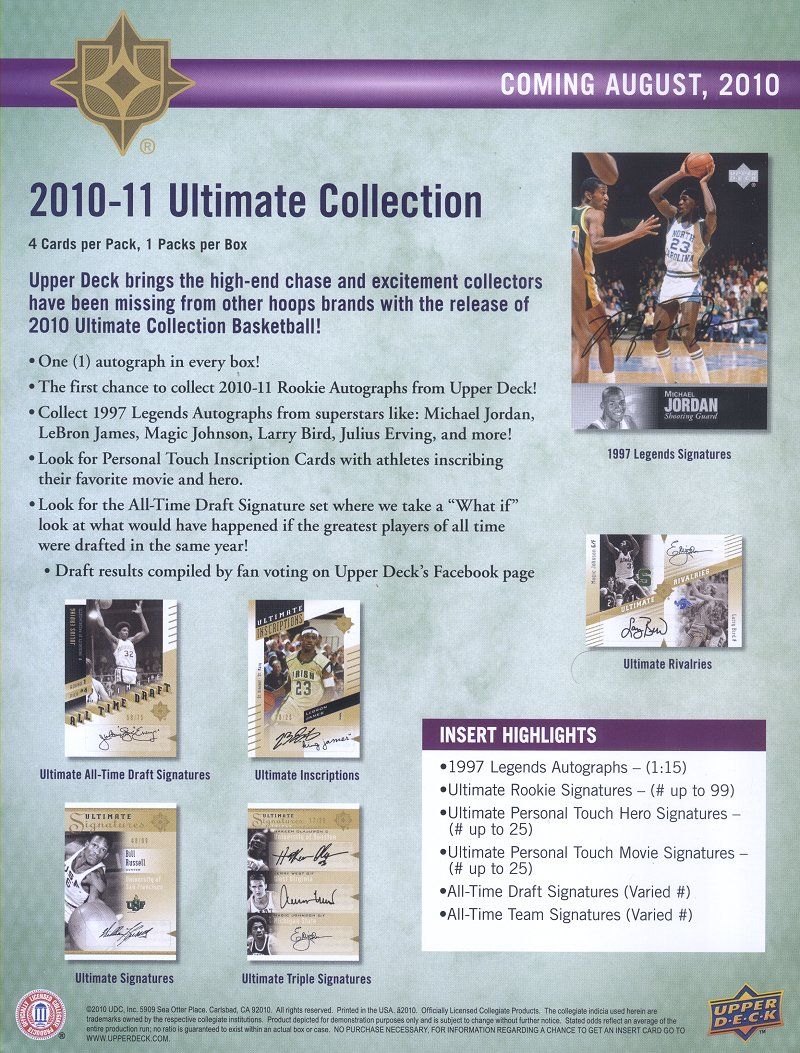 2010/11 UD Ultimate Collection Basketball Sell Sheet