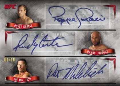 2010 Topps UFC Royce Gracie Randy Couture Pat Miletich Triple Autograph