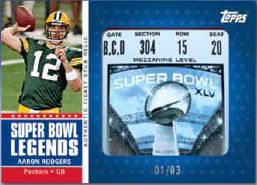 2011 Topps Super Bowl Legends Aaron Rodgers Ticket Stub