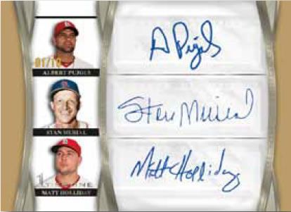 2011 Topps Tier One Pujols Musial Holliday Triple Autograph Card