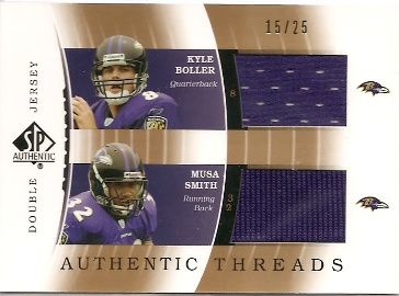 2003 SP Authentic Threads Double Kyle Boller and Musa Smith Card