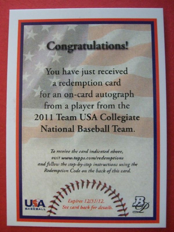 2011 Bowman Platinum USA Baseball Redemption