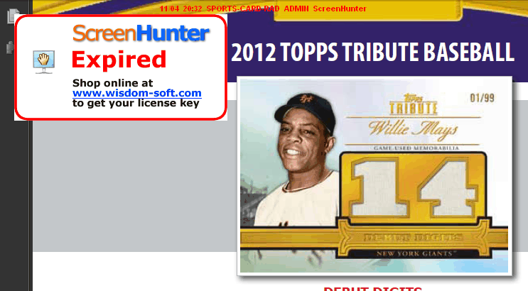 2012 Topps Tribute Willie Mays Debut Digits Jersey Card