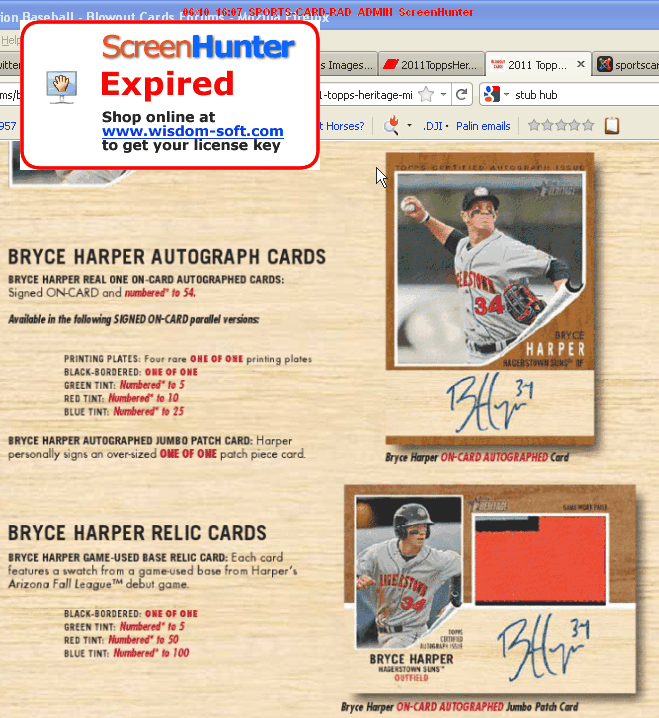 2011 Topps Heritage Bryce Harper Jumbo Patch Autograph 1/1