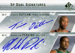 2003-04 Upper Deck SP Authentic Dual Signatures Travis Outlas Kendrick Perkins Autograph Card