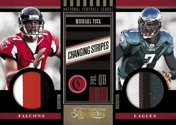 2011 Timeless Treasures Changing Stripes Michael Vick Dual Jersey Card