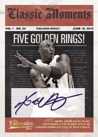 2010/11 Panini Classics Moments Kobe Bryant Five Golden Rings Autograph Card