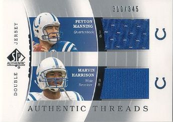 2003 Sp Authentic Threads Doubles Peyton Manning and Marvin Harrison Card