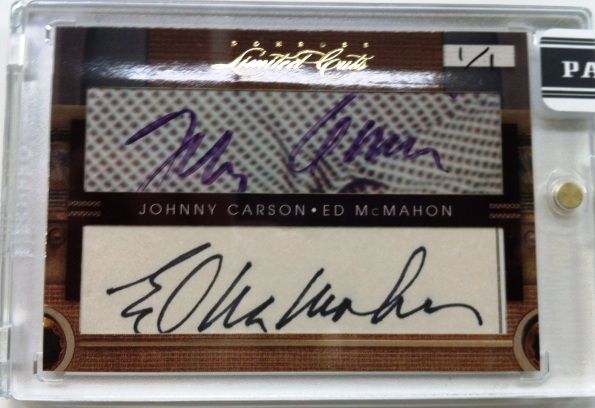 2011 Donruss Limited Cuts Johnny Carson & Ed McMahon Dual Cut Autograph Card