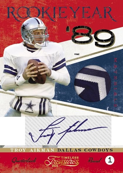 2011 Timeless Treasures Troy Aikman Rookie Year Prime Jersey Autograph Card