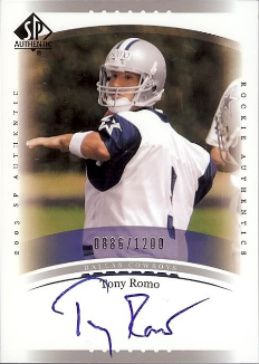 2003 SP Athentic Autograph Future Watch RC Tony Romo Card