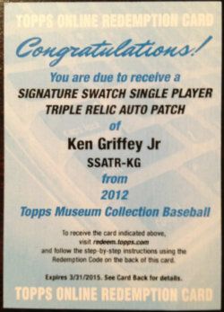2012 Topps Museum Collection Ken Griffey Jr Signature Swatch Triple Relic Auto Redemption