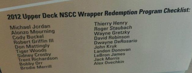 2012 Upper Deck National Wrapper Redemption Checklist