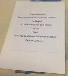 2012 Topps Museum Collection Yu Darvish Gold Auto Redemption Card