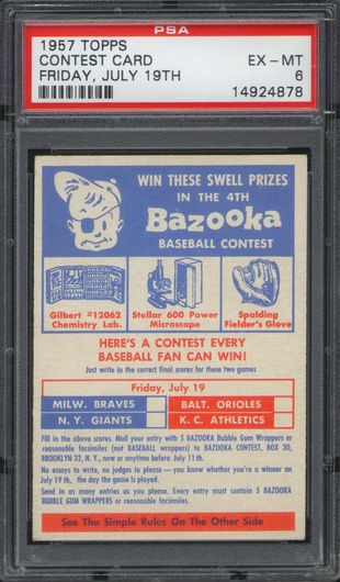 1957 Topps July 19th Contest Card Graded PSA 6