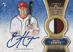 2012 Topps Fives Star Bryce Harper Autograph Relic Card #5/5