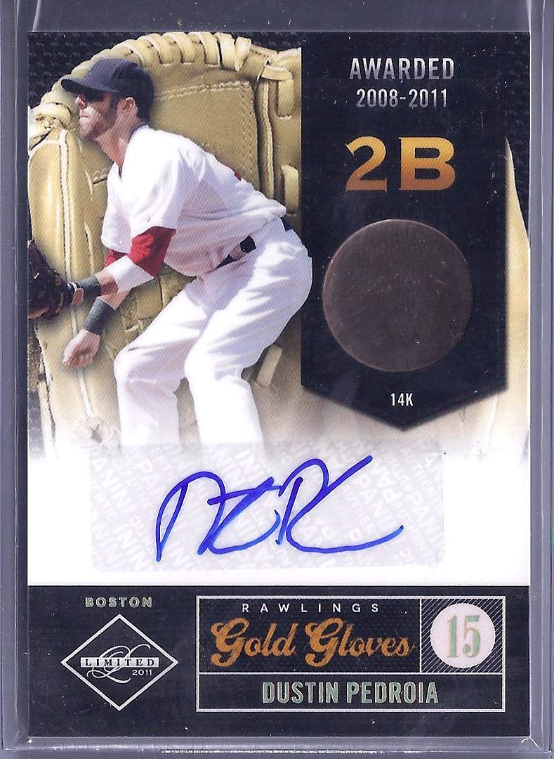 2011 Panini Limited Rawlings 14k Gold Gloves Autograph Dustin Pedroia Card