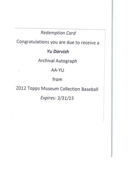 2012 Topps Museum Collection Yu Darvish EXCH