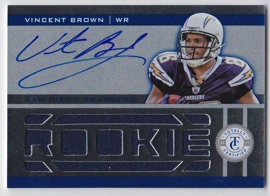 2011 Panini Totally Certified Vincent Brown Autograph Material RC Card