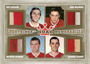 2012 Sportkings Series E Quad Memorabilia Card #QM-06 Guy Lafleur - Jean Beliveau - Maurice Richard - Jacques Plante