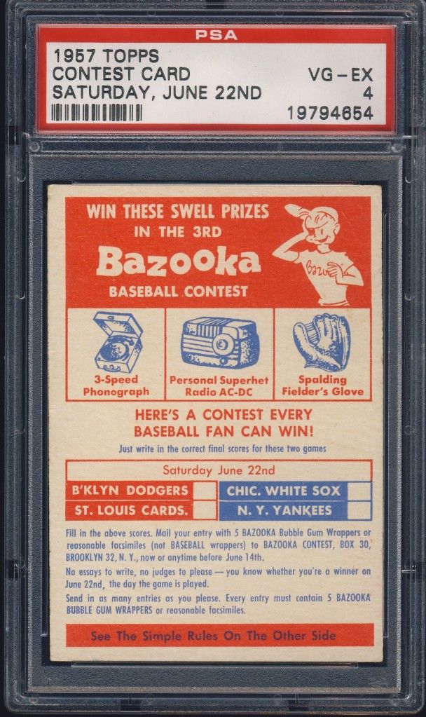 1957 Topps June 22nd Contest Card Graded PSA 6