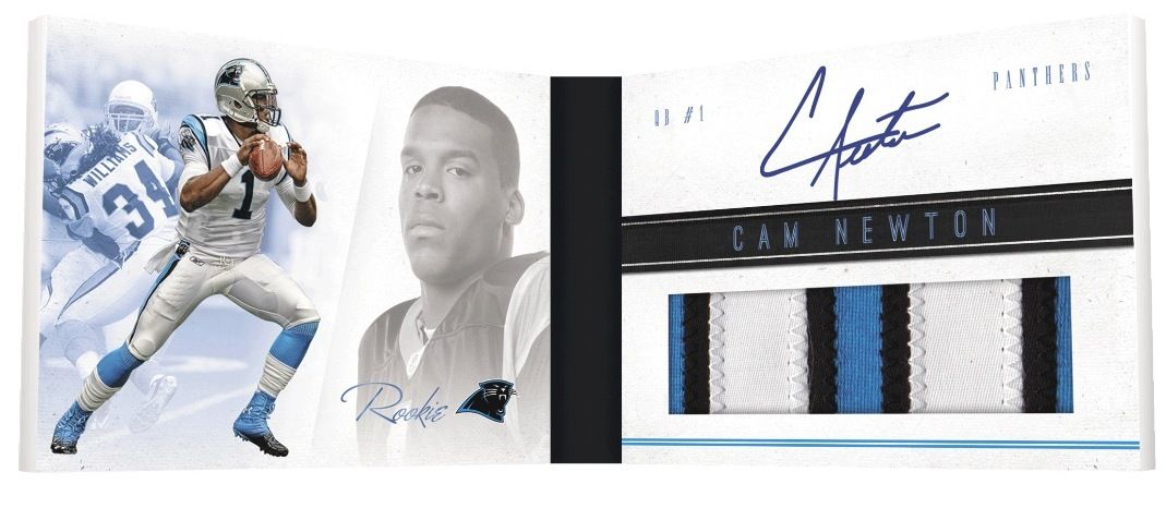2011 Panini Playbook Cam Newton Rookie Booklet Material Autograph RC Card