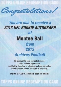 2013 Topps Archives Montee Ball RC Redemption