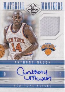 12/13 Panini Limited Material Monikers Anthony Mason Autograph Card