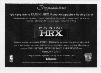 2012-13 Panini Totally Certified HRX Redemption Card