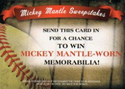 2012 Topps Update Series Mickey Mantle Sweepstakes Entry Card