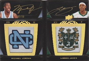2011-12 Upper Deck Exquisite UD Black Dual Patch/Autograph Book Cards LP2-JJ Michael Jordan - LeBron James #/23